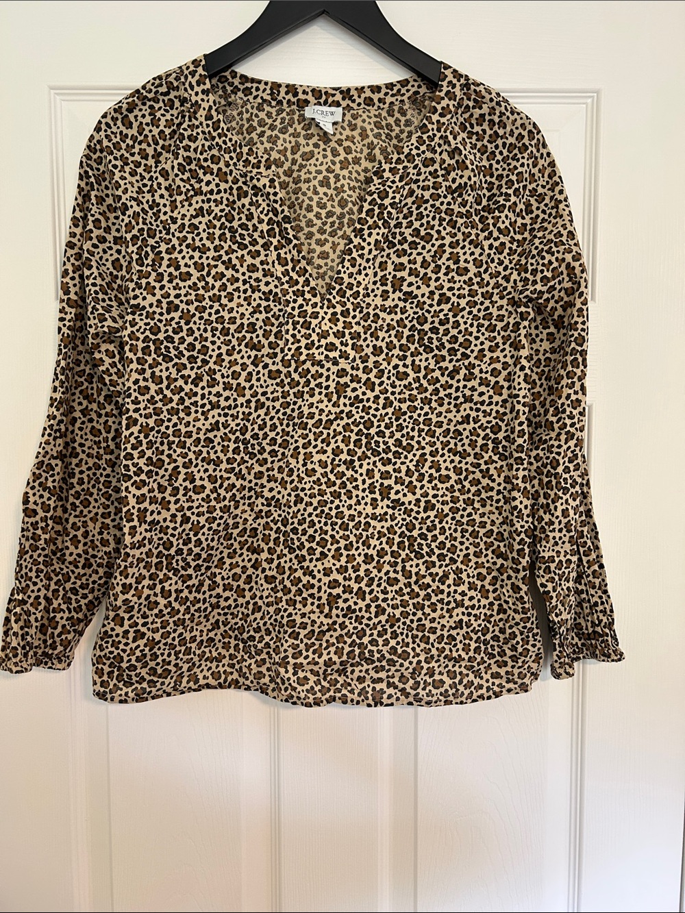 J.Crew Leopard Print V-Neck Blouse - Beige and Brown S